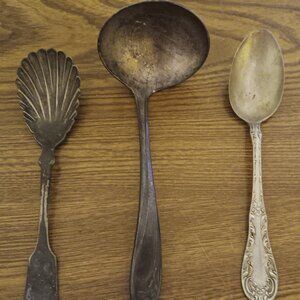 3 antique silver spoons 1847 Rogers Brothers Daffodil Ladle, Shell, Panama